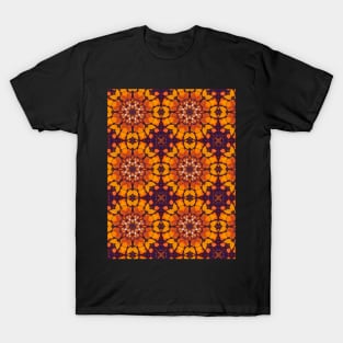 Orange Flower Shapes on Purple Background Repeating Pattern - WelshDesignsTP005 T-Shirt